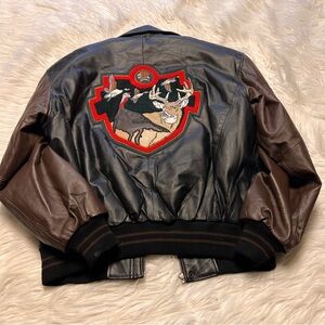 Vintage North American hunting club NAHC Leather Jacket with textured Deer Patch